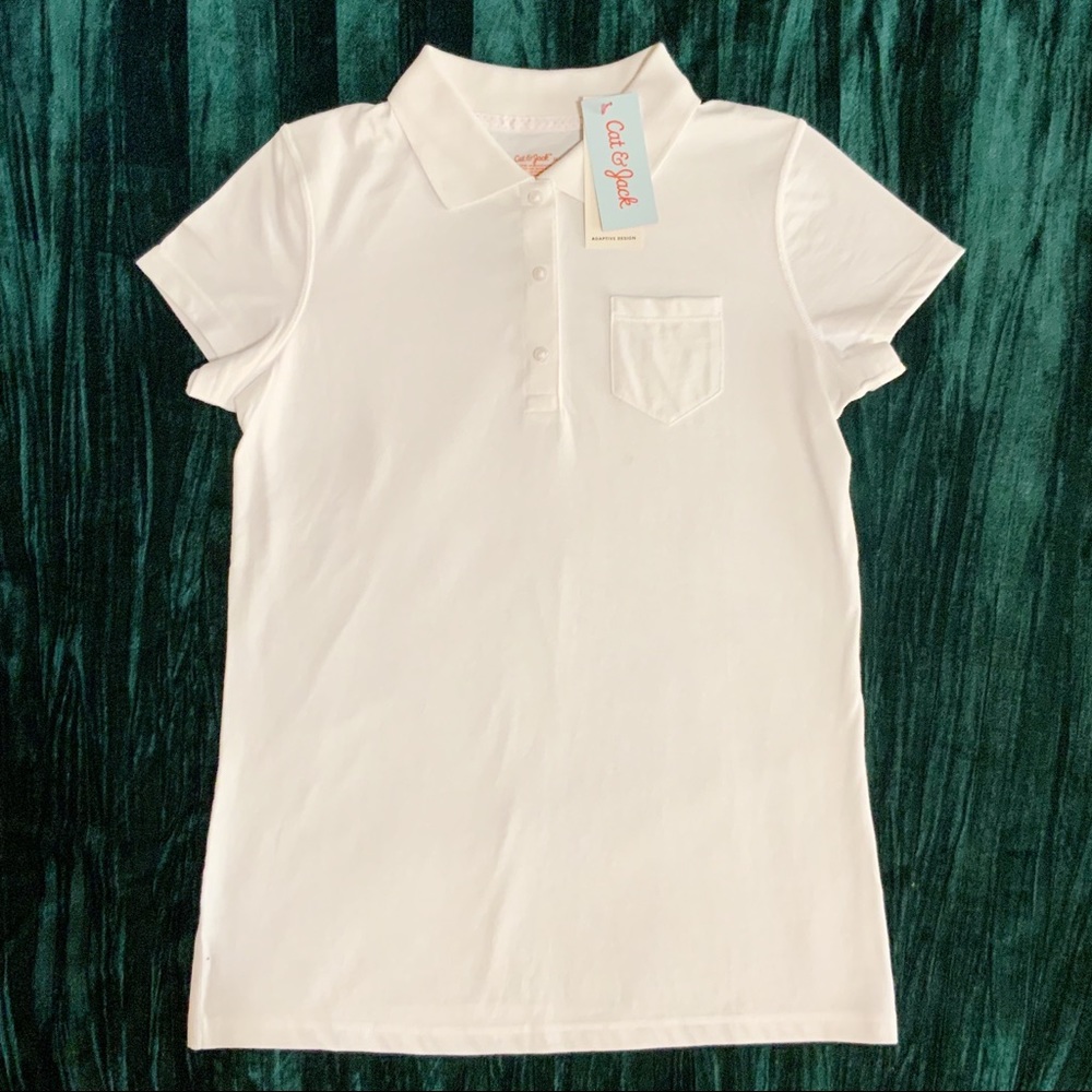 School uniform Girls short sleeve polo shirt with pocket,cat and Jack white.